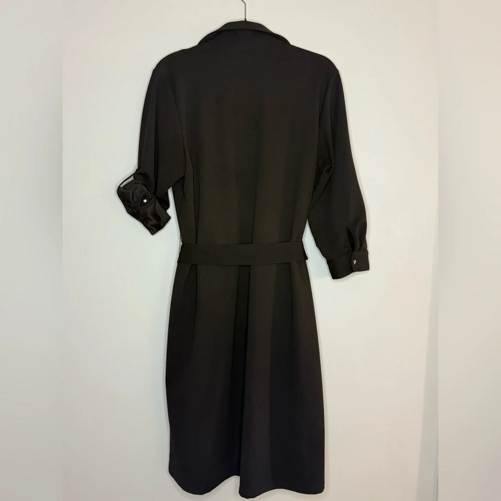 Ashley Stewart Black Shirt Dress Button Front Belted Midi Career Workwear - Picture 3 of 6
